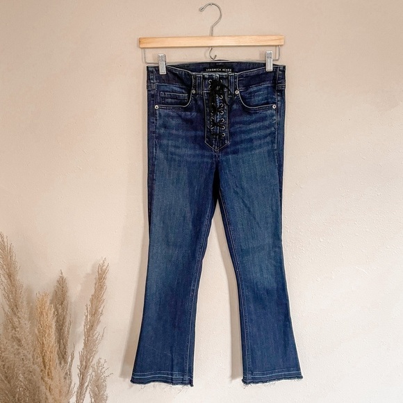 Veronica Beard Carolyn baby boot lace up jeans; size 27 - Picture 2 of 10